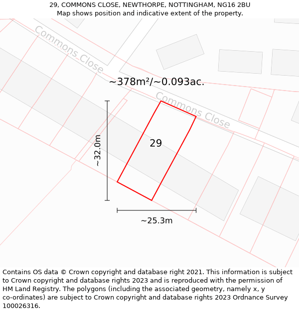 29, COMMONS CLOSE, NEWTHORPE, NOTTINGHAM, NG16 2BU: Plot and title map