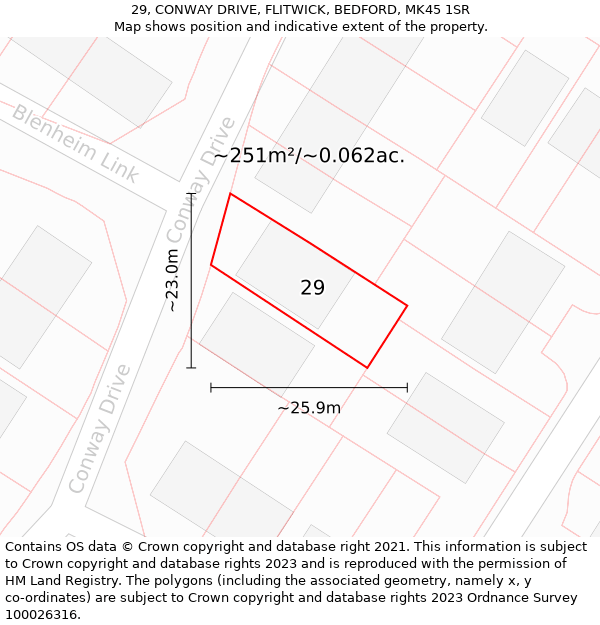 29, CONWAY DRIVE, FLITWICK, BEDFORD, MK45 1SR: Plot and title map