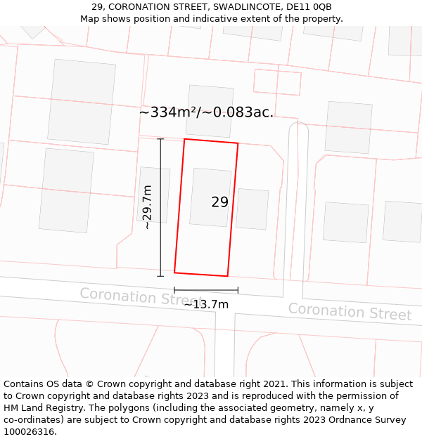 29, CORONATION STREET, SWADLINCOTE, DE11 0QB: Plot and title map