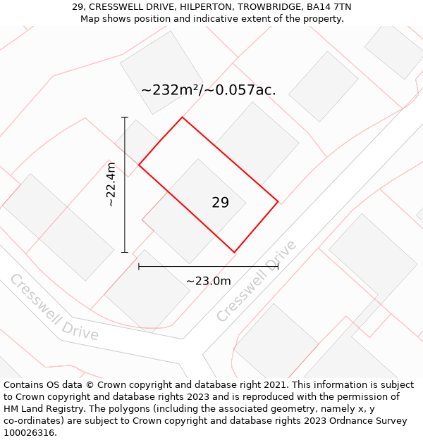 29, CRESSWELL DRIVE, HILPERTON, TROWBRIDGE, BA14 7TN: Plot and title map