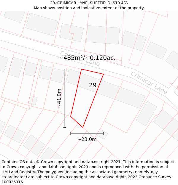 29, CRIMICAR LANE, SHEFFIELD, S10 4FA: Plot and title map