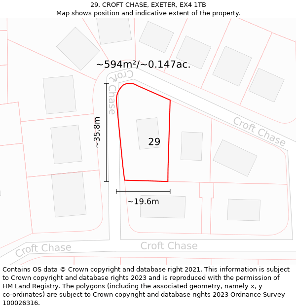 29, CROFT CHASE, EXETER, EX4 1TB: Plot and title map
