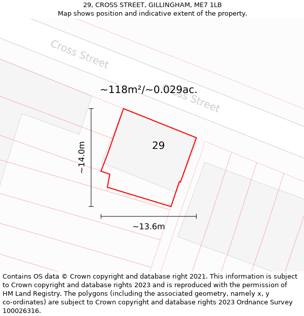 29, CROSS STREET, GILLINGHAM, ME7 1LB: Plot and title map