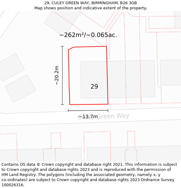 29, CULEY GREEN WAY, BIRMINGHAM, B26 3GB: Plot and title map