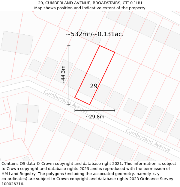 29, CUMBERLAND AVENUE, BROADSTAIRS, CT10 1HU: Plot and title map