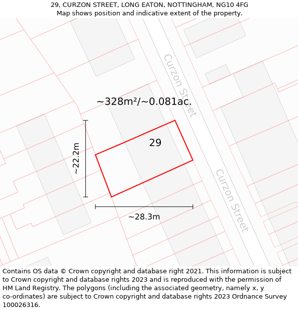 29, CURZON STREET, LONG EATON, NOTTINGHAM, NG10 4FG: Plot and title map