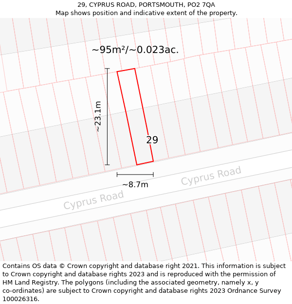 29, CYPRUS ROAD, PORTSMOUTH, PO2 7QA: Plot and title map