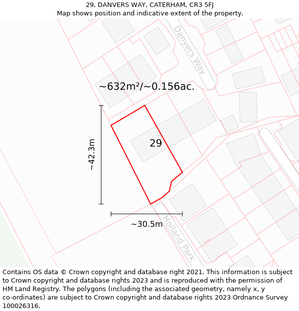 29, DANVERS WAY, CATERHAM, CR3 5FJ: Plot and title map