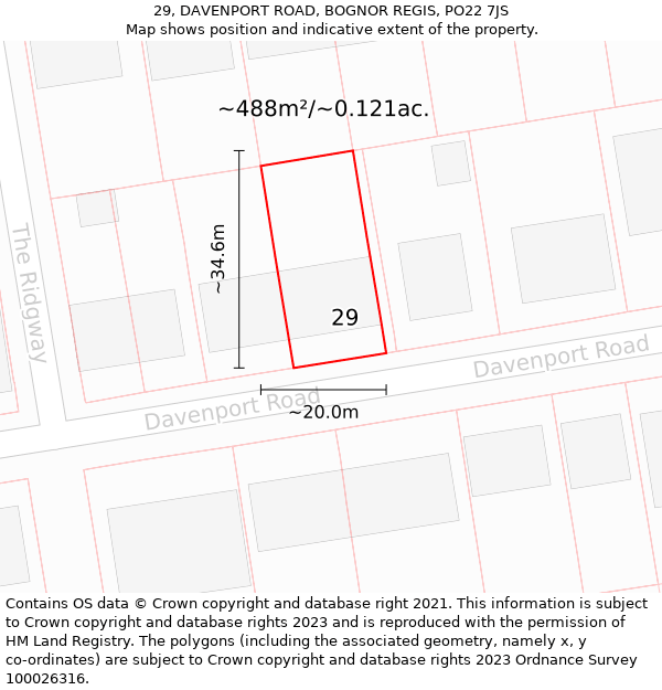 29, DAVENPORT ROAD, BOGNOR REGIS, PO22 7JS: Plot and title map