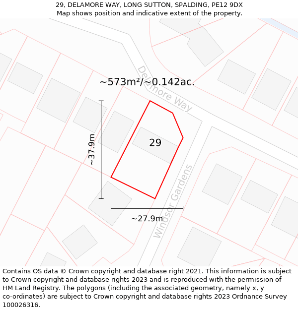 29, DELAMORE WAY, LONG SUTTON, SPALDING, PE12 9DX: Plot and title map