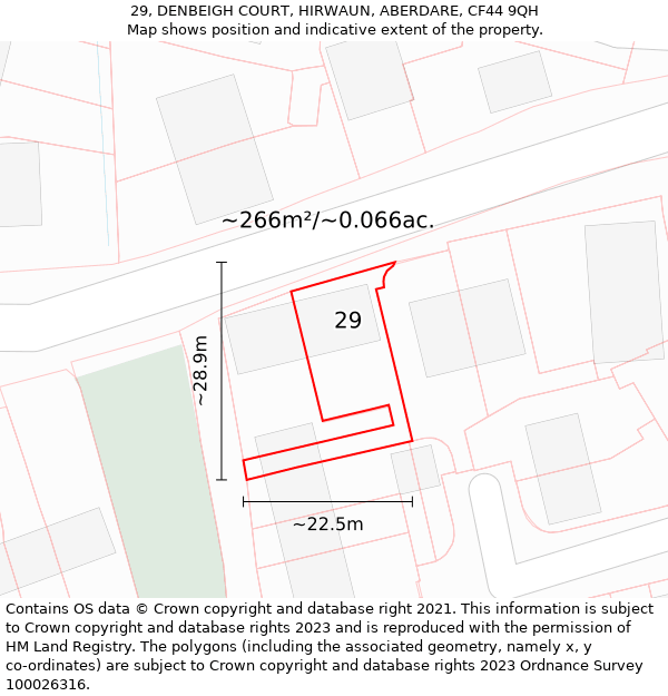 29, DENBEIGH COURT, HIRWAUN, ABERDARE, CF44 9QH: Plot and title map