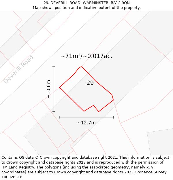 29, DEVERILL ROAD, WARMINSTER, BA12 9QN: Plot and title map