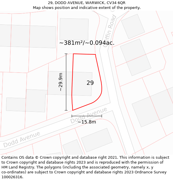 29, DODD AVENUE, WARWICK, CV34 6QR: Plot and title map