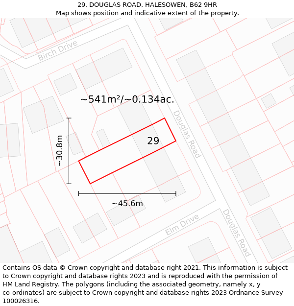 29, DOUGLAS ROAD, HALESOWEN, B62 9HR: Plot and title map