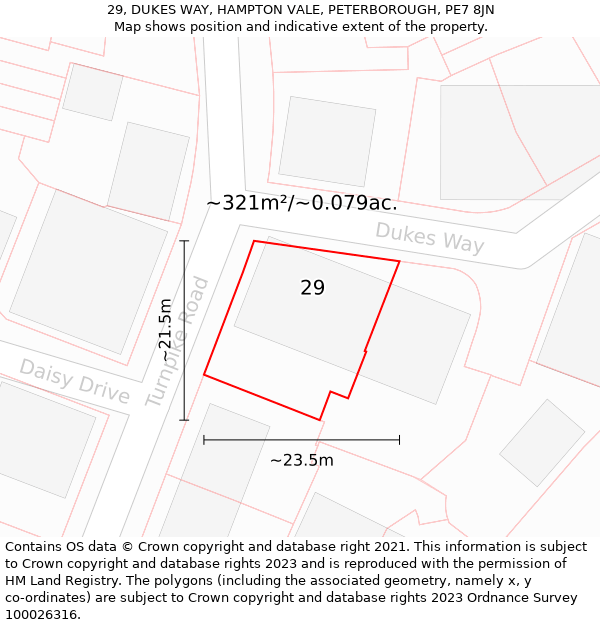 29, DUKES WAY, HAMPTON VALE, PETERBOROUGH, PE7 8JN: Plot and title map