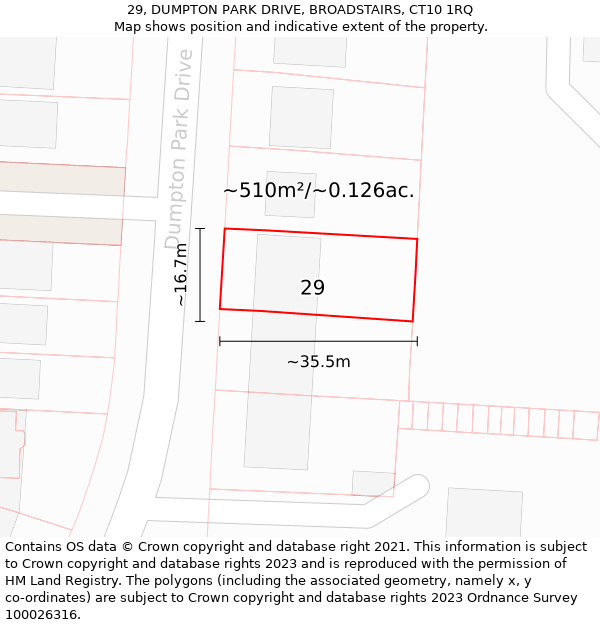 29, DUMPTON PARK DRIVE, BROADSTAIRS, CT10 1RQ: Plot and title map