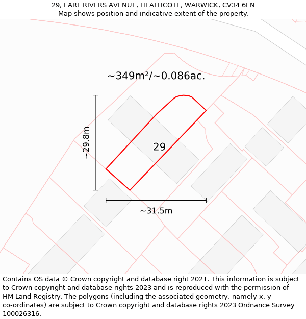 29, EARL RIVERS AVENUE, HEATHCOTE, WARWICK, CV34 6EN: Plot and title map