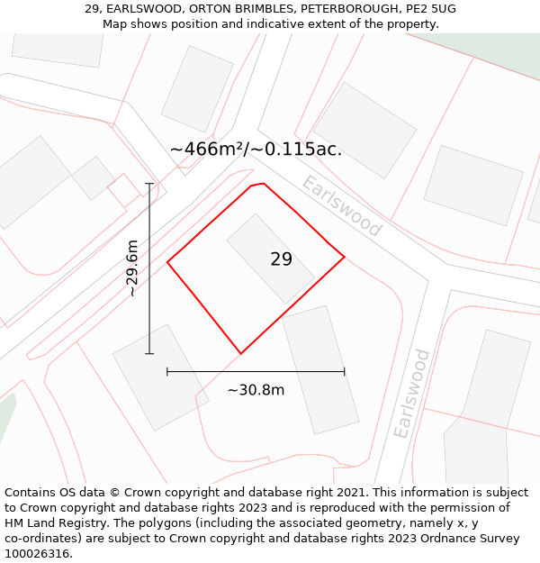 29, EARLSWOOD, ORTON BRIMBLES, PETERBOROUGH, PE2 5UG: Plot and title map