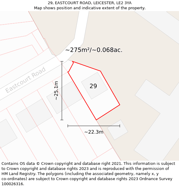 29, EASTCOURT ROAD, LEICESTER, LE2 3YA: Plot and title map