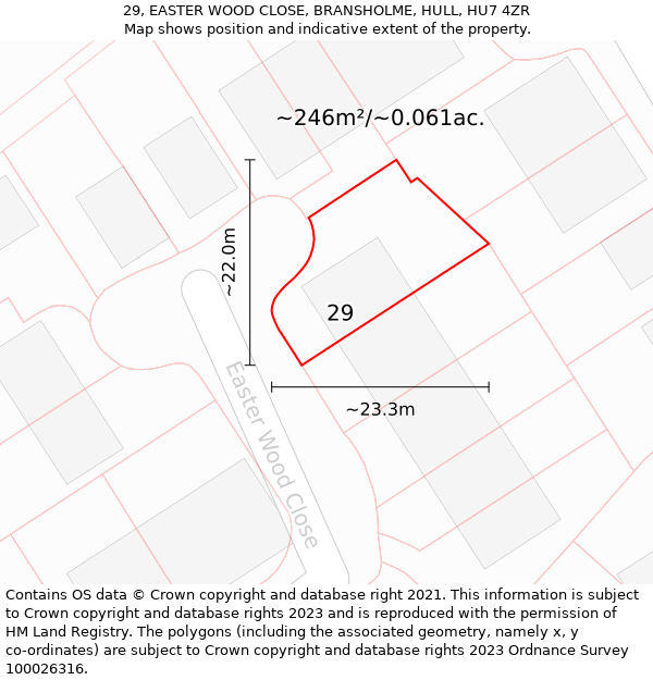 29, EASTER WOOD CLOSE, BRANSHOLME, HULL, HU7 4ZR: Plot and title map