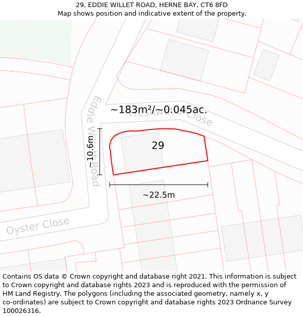 29, EDDIE WILLET ROAD, HERNE BAY, CT6 8FD: Plot and title map