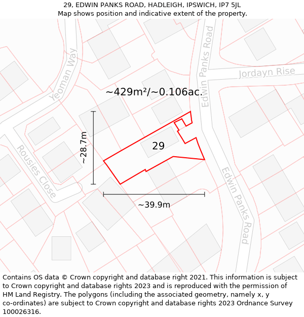 29, EDWIN PANKS ROAD, HADLEIGH, IPSWICH, IP7 5JL: Plot and title map