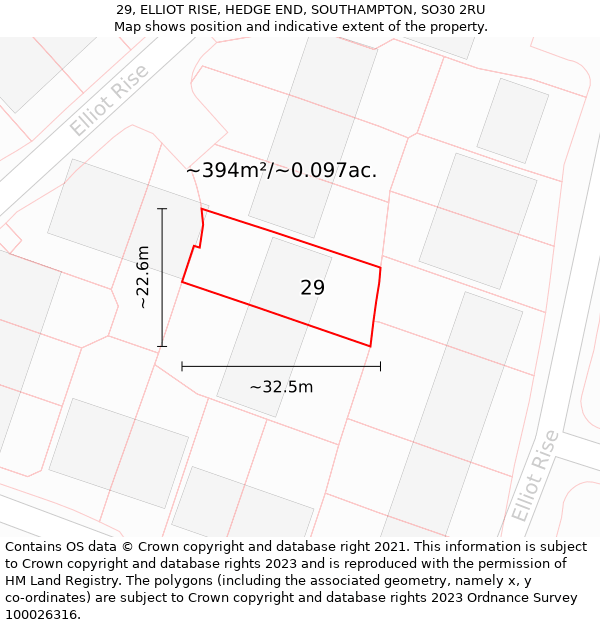 29, ELLIOT RISE, HEDGE END, SOUTHAMPTON, SO30 2RU: Plot and title map