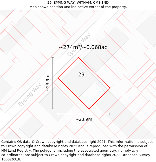 29, EPPING WAY, WITHAM, CM8 1ND: Plot and title map