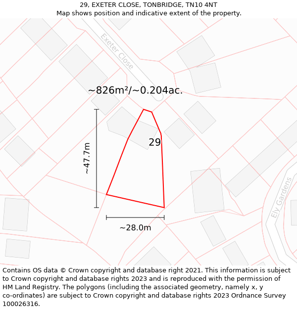 29, EXETER CLOSE, TONBRIDGE, TN10 4NT: Plot and title map