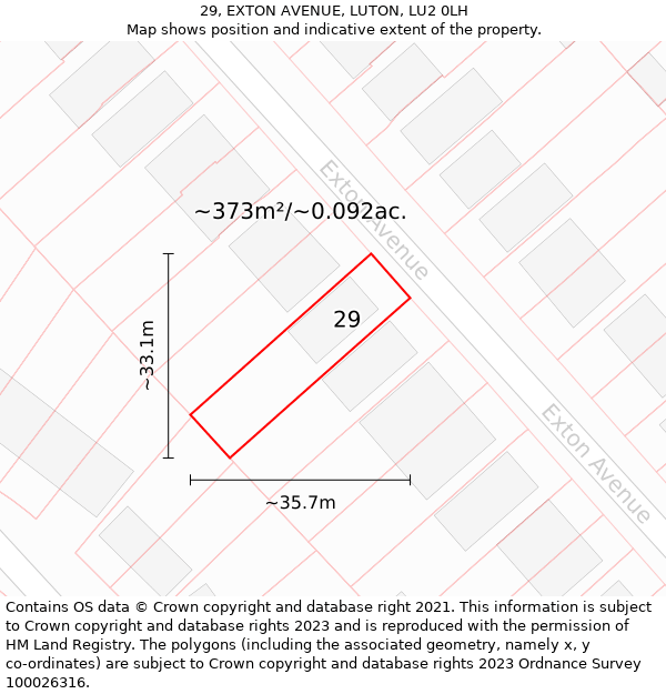 29, EXTON AVENUE, LUTON, LU2 0LH: Plot and title map