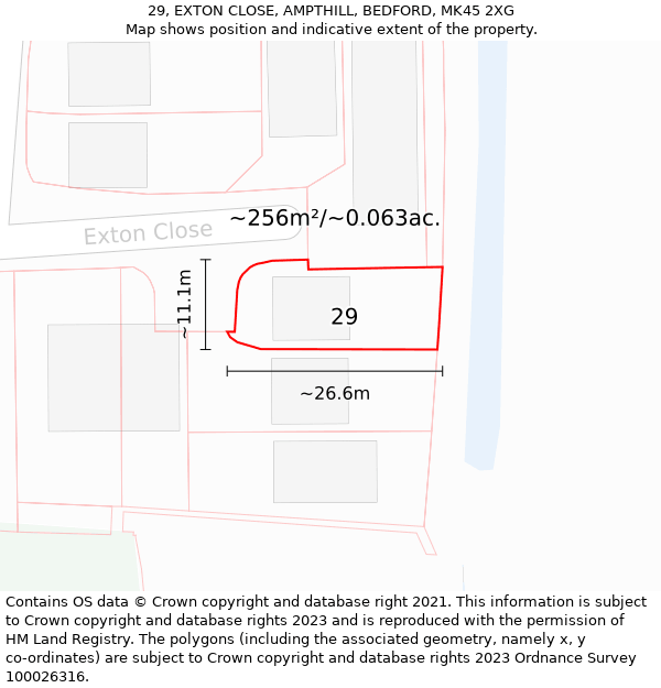 29, EXTON CLOSE, AMPTHILL, BEDFORD, MK45 2XG: Plot and title map