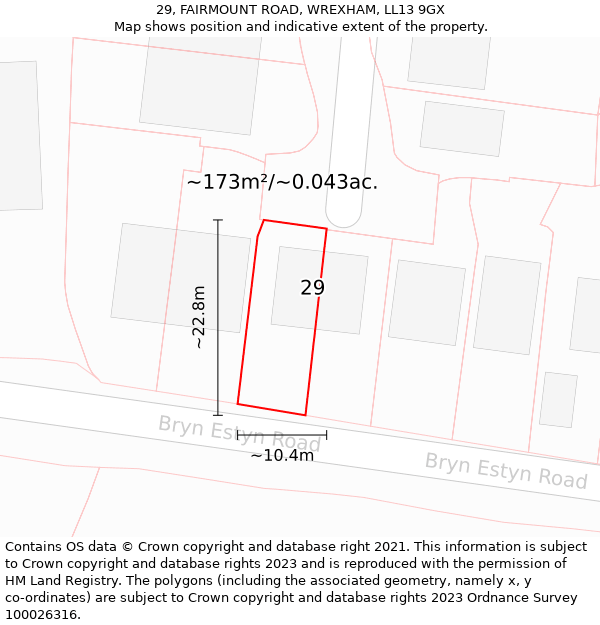 29, FAIRMOUNT ROAD, WREXHAM, LL13 9GX: Plot and title map