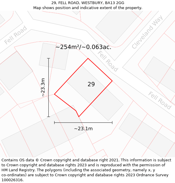 29, FELL ROAD, WESTBURY, BA13 2GG: Plot and title map