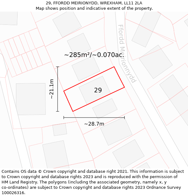 29, FFORDD MEIRIONYDD, WREXHAM, LL11 2LA: Plot and title map