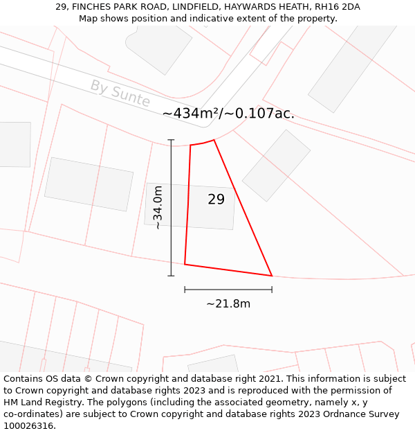 29, FINCHES PARK ROAD, LINDFIELD, HAYWARDS HEATH, RH16 2DA: Plot and title map