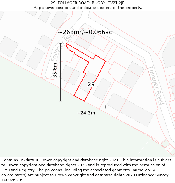 29, FOLLAGER ROAD, RUGBY, CV21 2JF: Plot and title map