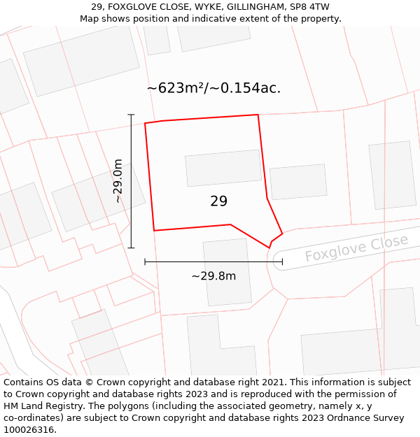 29, FOXGLOVE CLOSE, WYKE, GILLINGHAM, SP8 4TW: Plot and title map