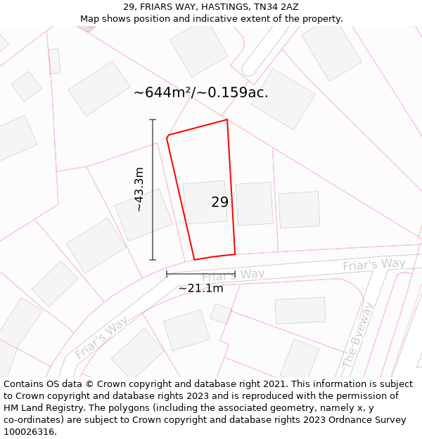 29, FRIARS WAY, HASTINGS, TN34 2AZ: Plot and title map