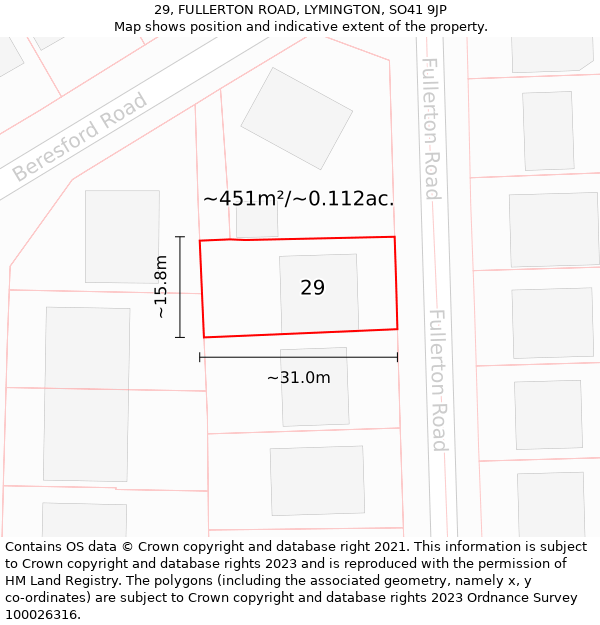 29, FULLERTON ROAD, LYMINGTON, SO41 9JP: Plot and title map