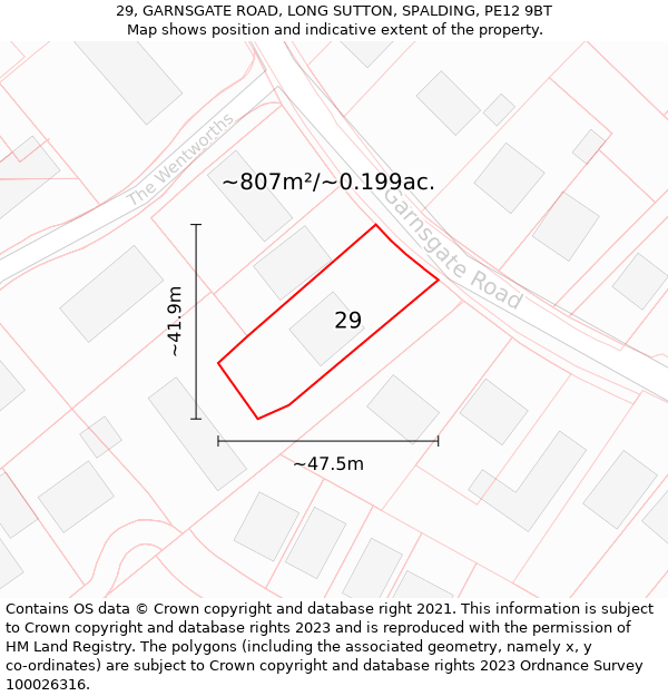 29, GARNSGATE ROAD, LONG SUTTON, SPALDING, PE12 9BT: Plot and title map