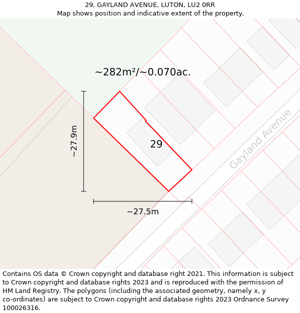 29, GAYLAND AVENUE, LUTON, LU2 0RR: Plot and title map