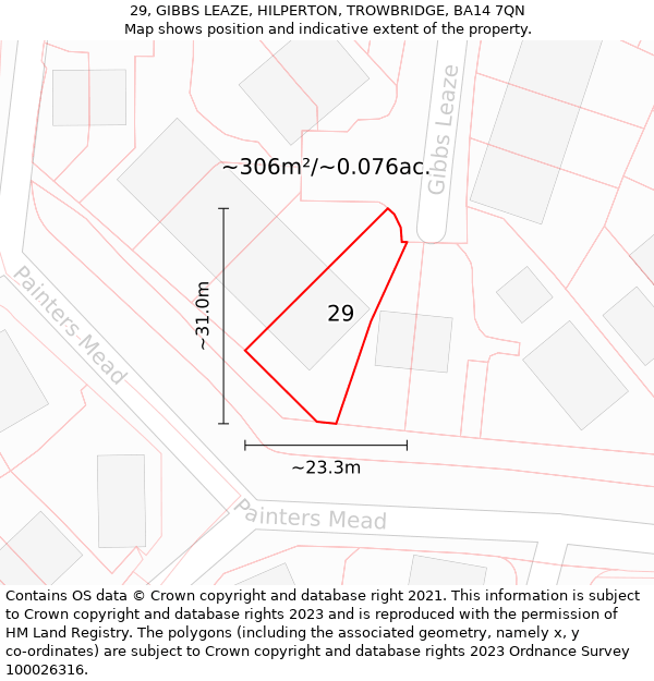 29, GIBBS LEAZE, HILPERTON, TROWBRIDGE, BA14 7QN: Plot and title map