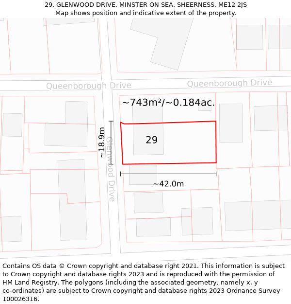29, GLENWOOD DRIVE, MINSTER ON SEA, SHEERNESS, ME12 2JS: Plot and title map