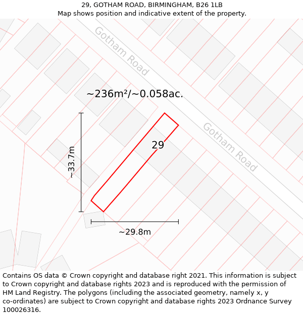 29, GOTHAM ROAD, BIRMINGHAM, B26 1LB: Plot and title map