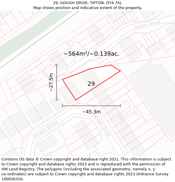 29, GOUGH DRIVE, TIPTON, DY4 7AL: Plot and title map