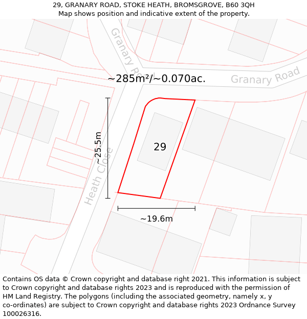 29, GRANARY ROAD, STOKE HEATH, BROMSGROVE, B60 3QH: Plot and title map