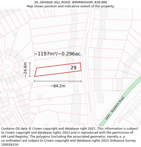 29, GRANGE HILL ROAD, BIRMINGHAM, B38 8RE: Plot and title map