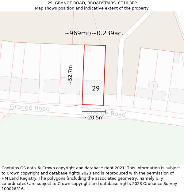 29, GRANGE ROAD, BROADSTAIRS, CT10 3EP: Plot and title map