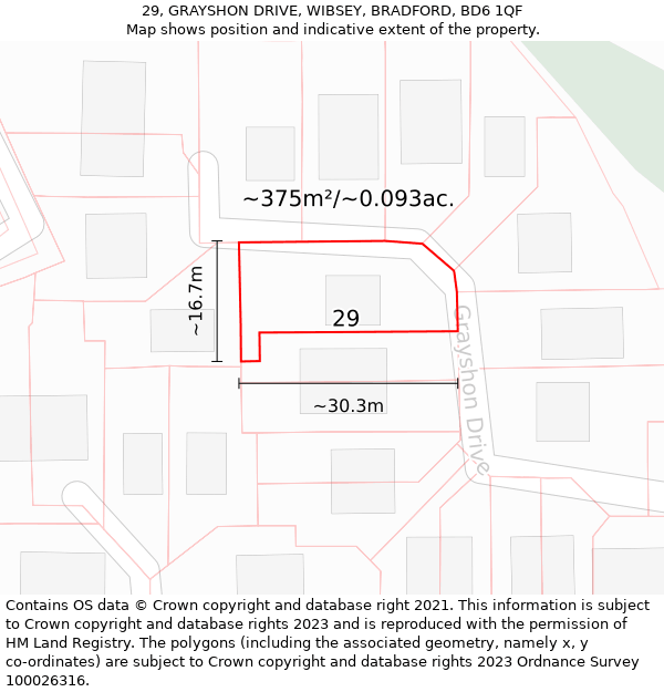 29, GRAYSHON DRIVE, WIBSEY, BRADFORD, BD6 1QF: Plot and title map