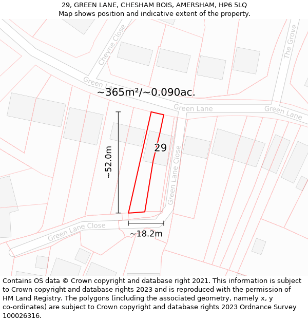 29, GREEN LANE, CHESHAM BOIS, AMERSHAM, HP6 5LQ: Plot and title map